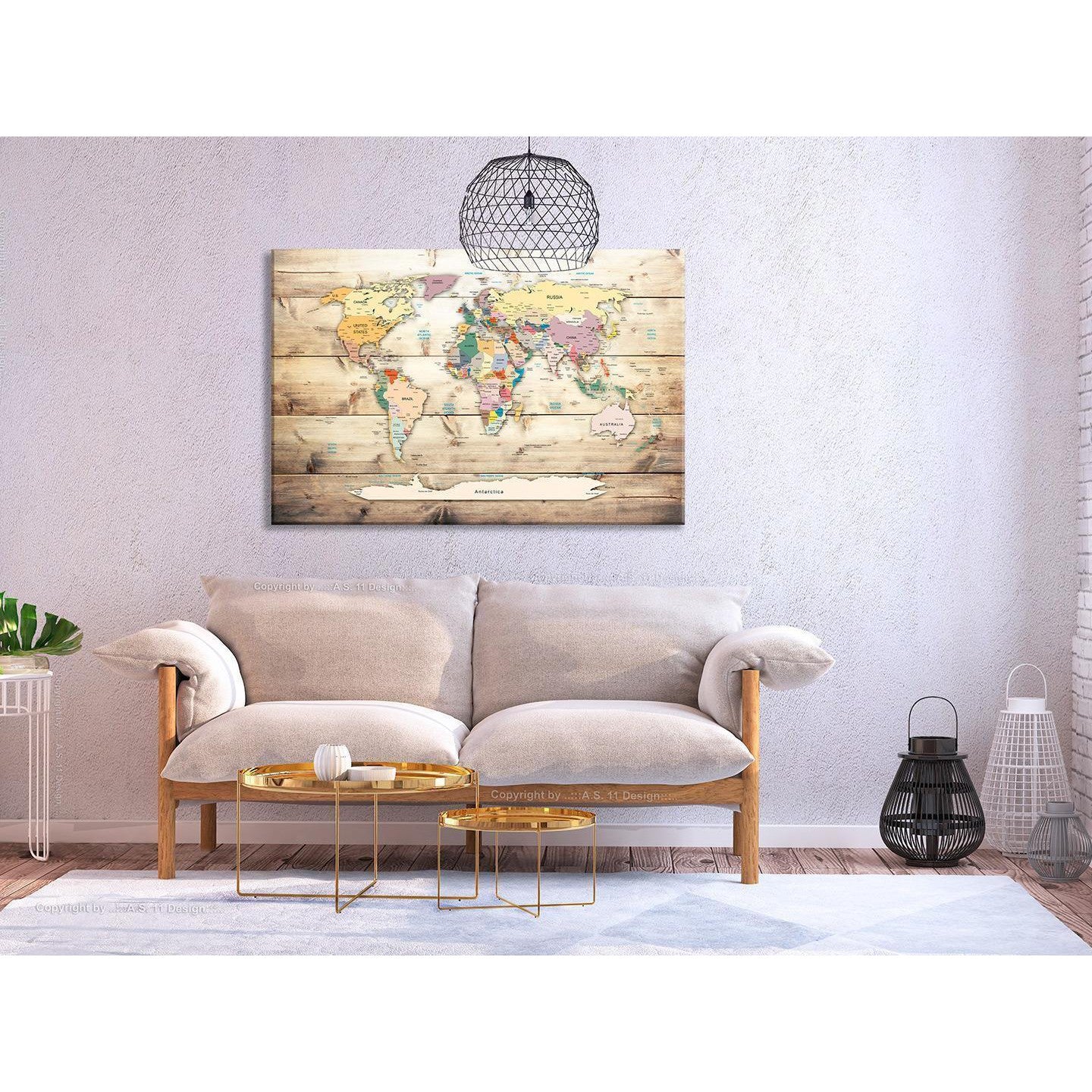 Anslagstavla - World Map: Wooden Oceans-Anslagstavlor-Artgeist-peaceofhome.se