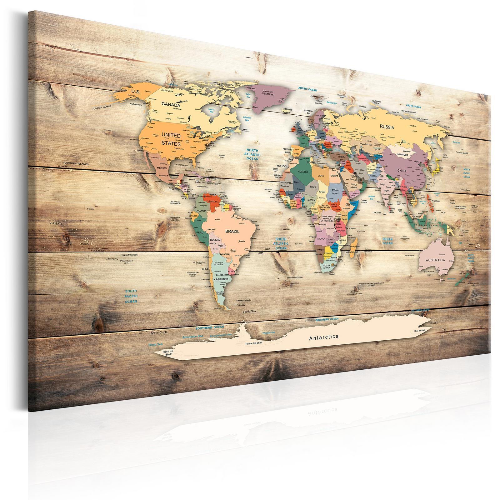 Anslagstavla - World Map: Wooden Oceans-Anslagstavlor-Artgeist-peaceofhome.se