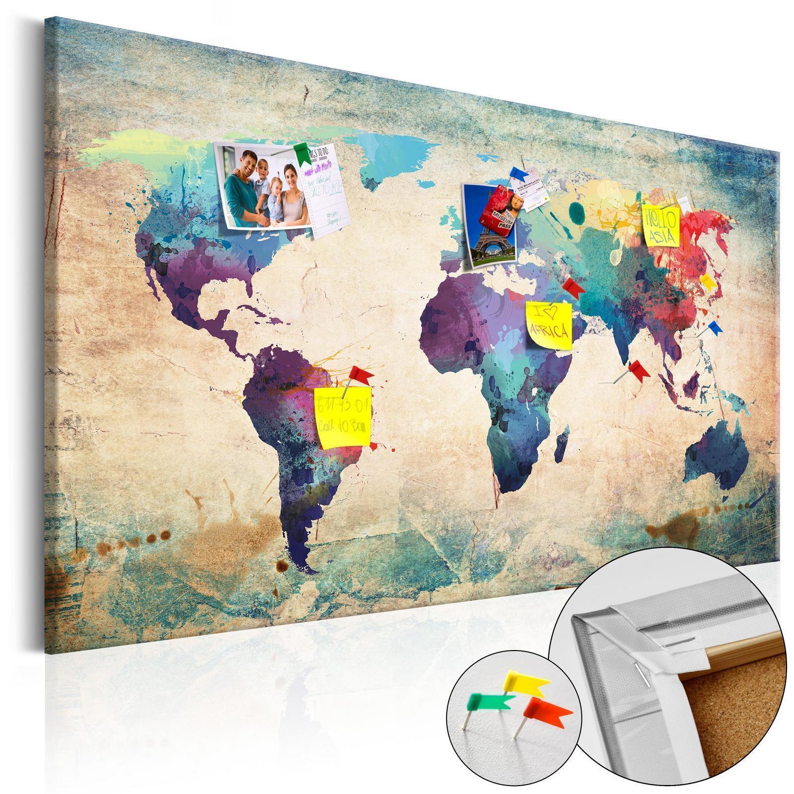 Anslagstavla i kork - Colorful World Map-Anslagstavlor-Artgeist-peaceofhome.se