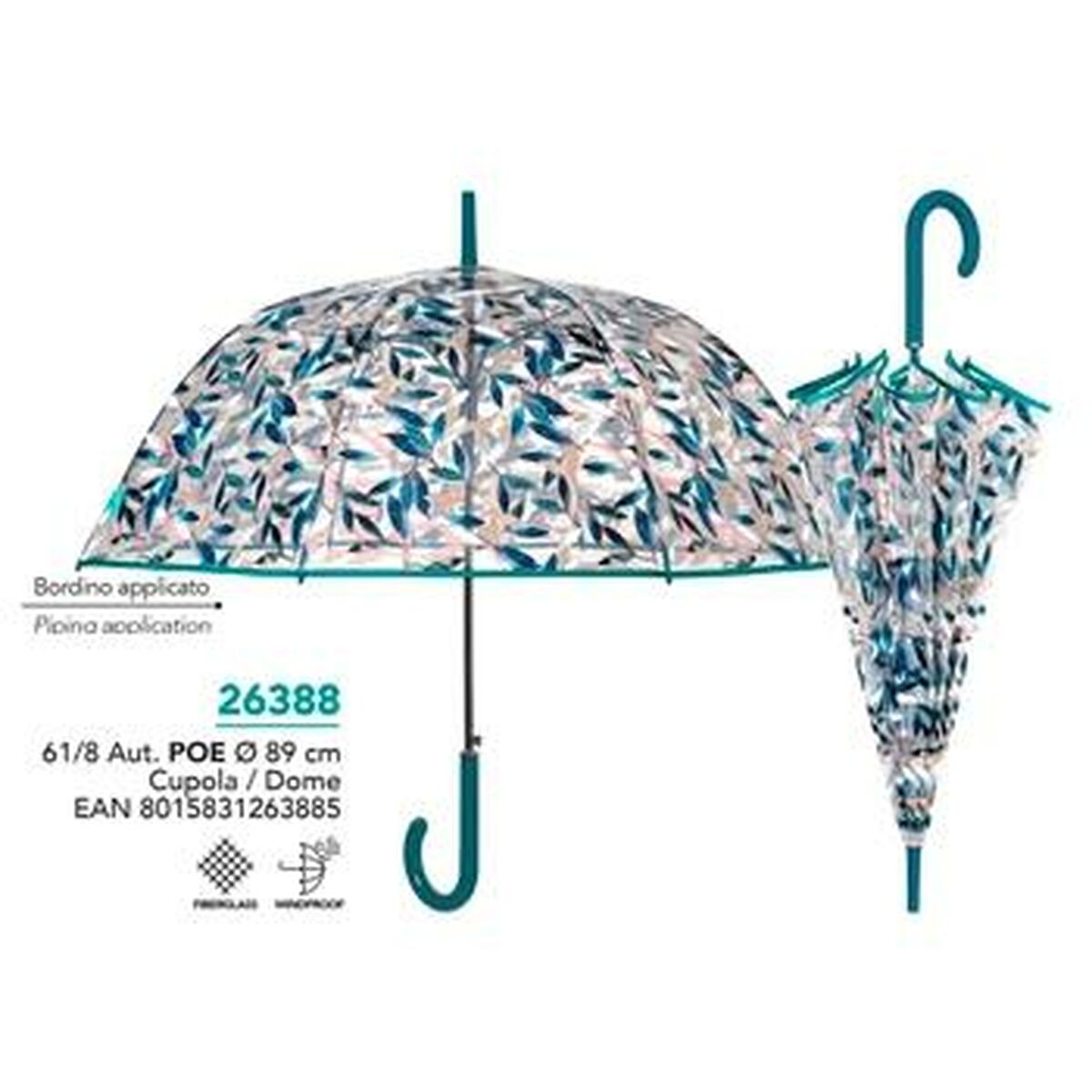 Automatiskt paraply Perletti Transparent Mikrofiber Ø 89 cm Löv av en växt-Bagage, Paraplyer-Perletti-peaceofhome.se