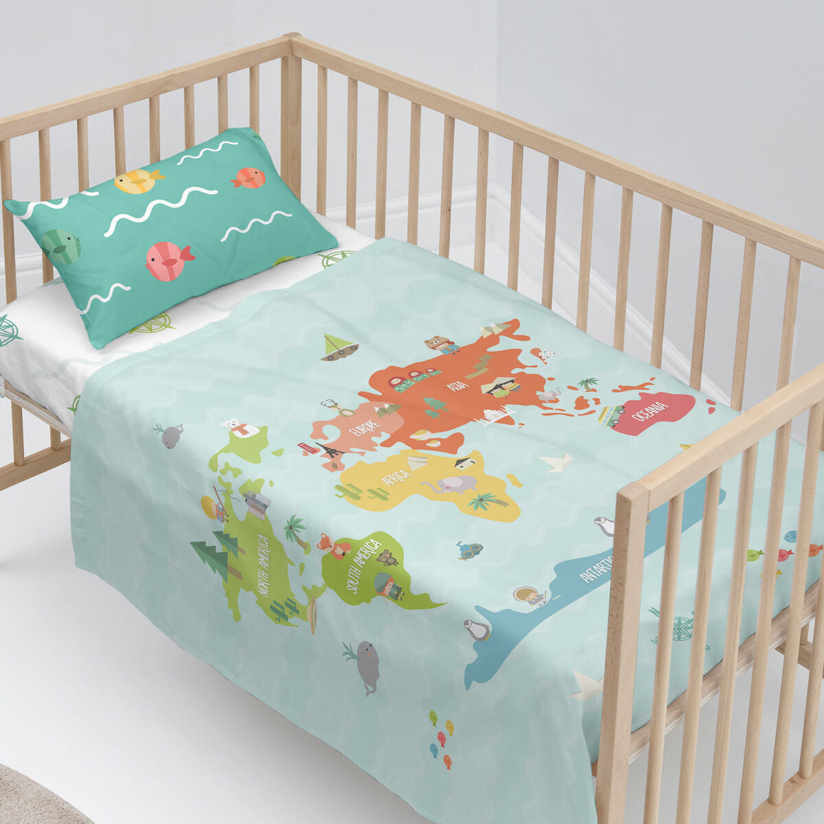 Bäddset HappyFriday Happynois World Map Multicolour Babysäng 2 Delar-Bebis, Sovrum-HappyFriday-peaceofhome.se