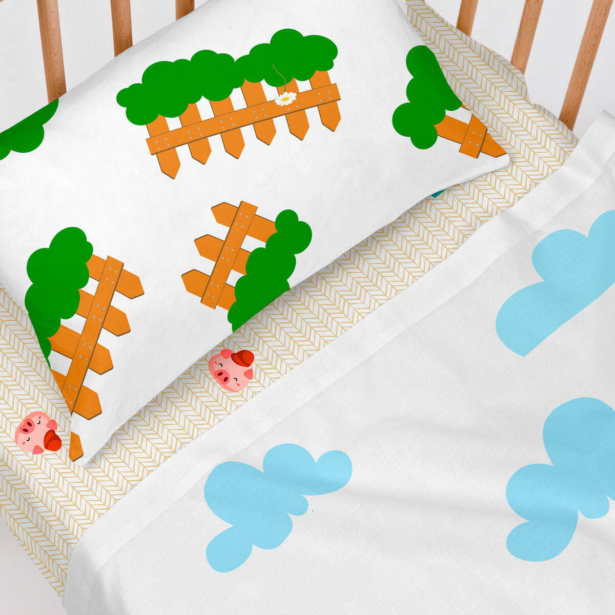 Bäddset HappyFriday Mr Fox Piggys Multicolour Babysäng 2 Delar-Bebis, Sovrum-HappyFriday-peaceofhome.se