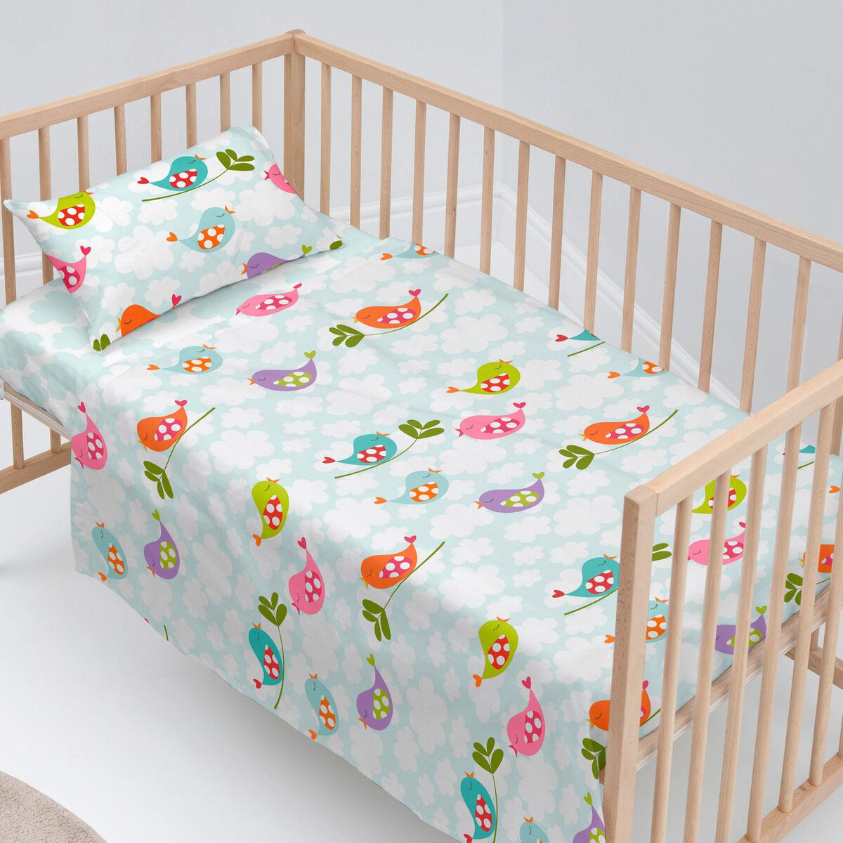Bädset för spjälsäng HappyFriday Mr Fox Little Birds Multicolour Babysäng 2 Delar-Bebis, Sovrum-HappyFriday-peaceofhome.se