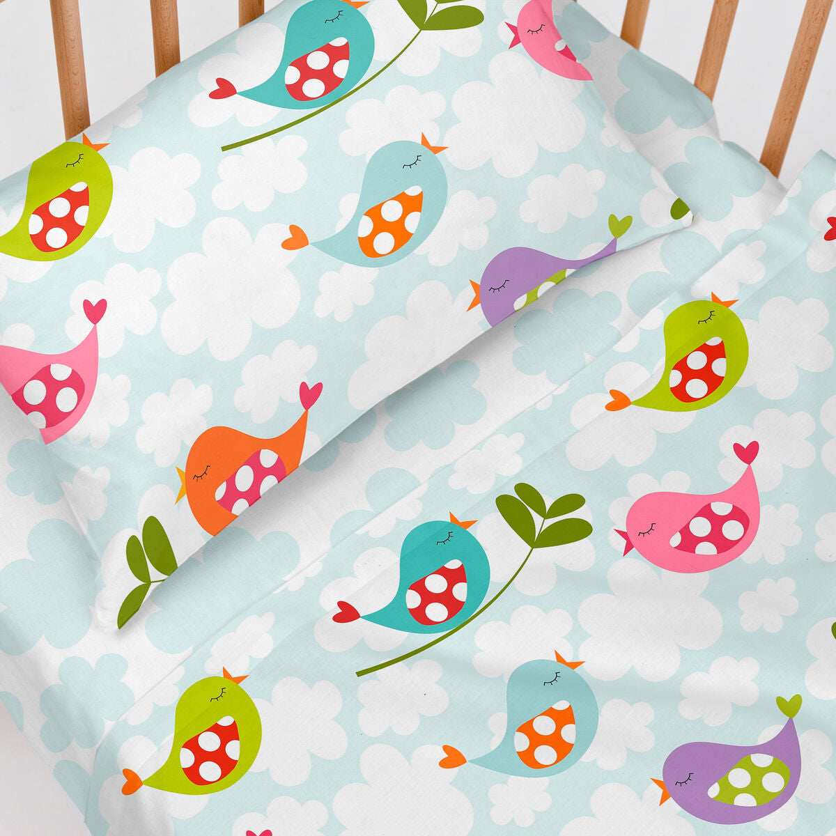 Bädset för spjälsäng HappyFriday Mr Fox Little Birds Multicolour Babysäng 2 Delar-Bebis, Sovrum-HappyFriday-peaceofhome.se