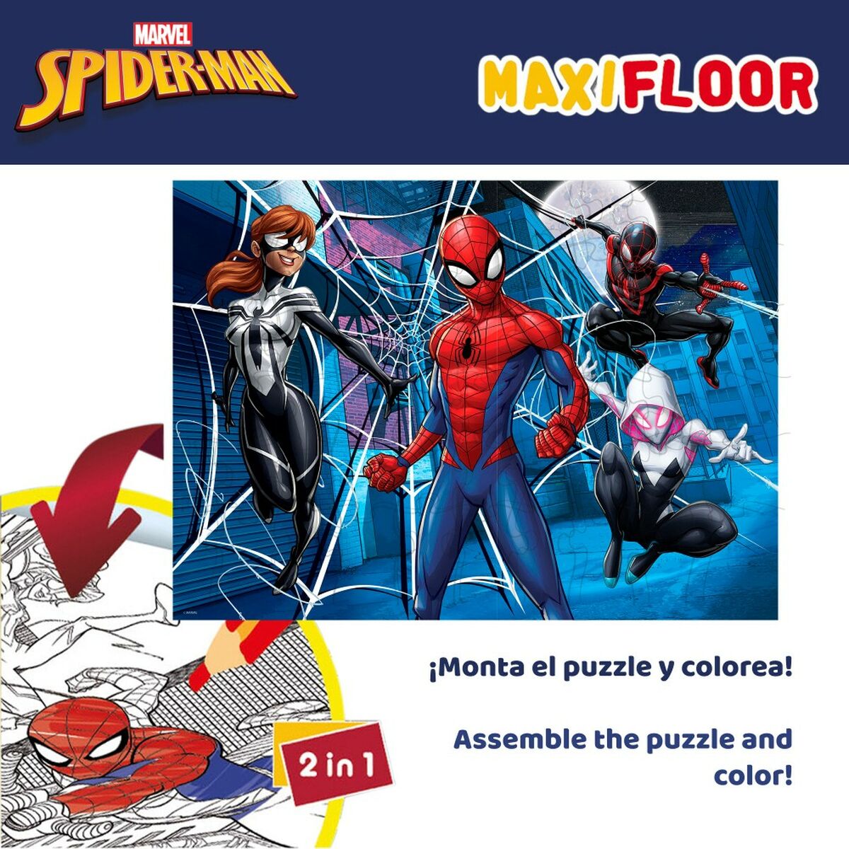 Barnpussel Spider-Man Dubbelsidig 60 Delar 70 x 1,5 x 50 cm (6 antal)-Leksaker och spel, Pussel och hjärngrupper-Spider-Man-peaceofhome.se