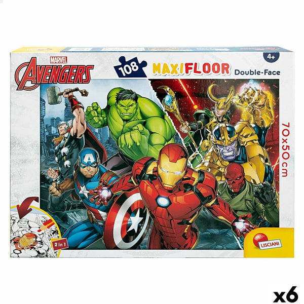 Barnpussel The Avengers Dubbelsidig 108 Delar 70 x 1,5 x 50 cm (6 antal)-Leksaker och spel, Pussel och hjärngrupper-The Avengers-peaceofhome.se