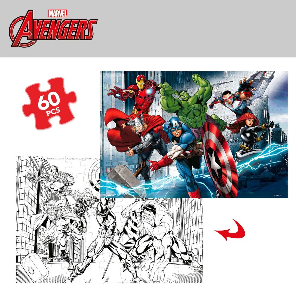 Barnpussel The Avengers Dubbelsidig 60 Delar 50 x 35 cm (12 antal)-Leksaker och spel, Pussel och hjärngrupper-The Avengers-peaceofhome.se