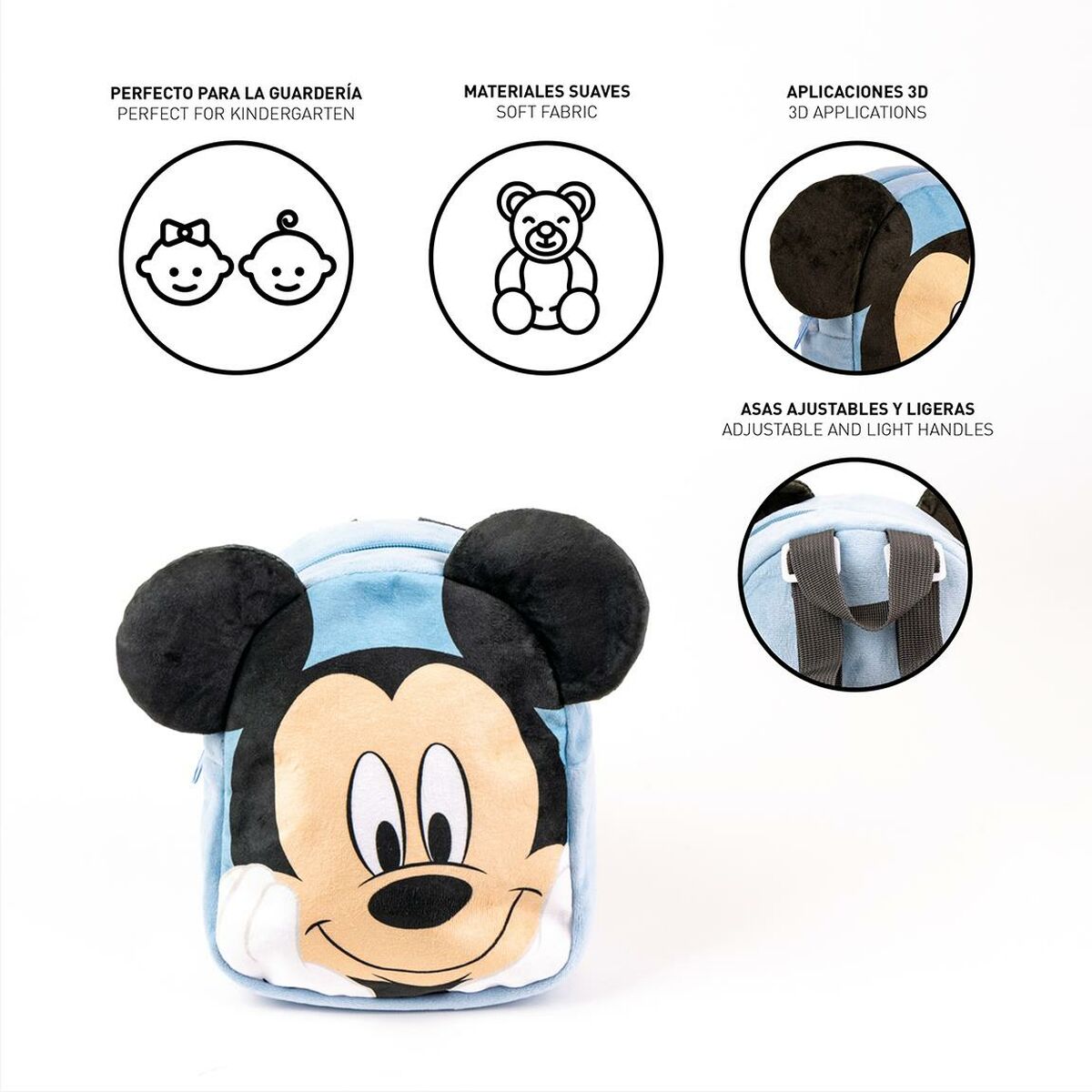 Barnryggsäck Mickey Mouse Ljusblå 18 x 22 x 8 cm-Kontor och Kontorsmaterial, Skol- och utbildningsmaterial-Mickey Mouse-peaceofhome.se