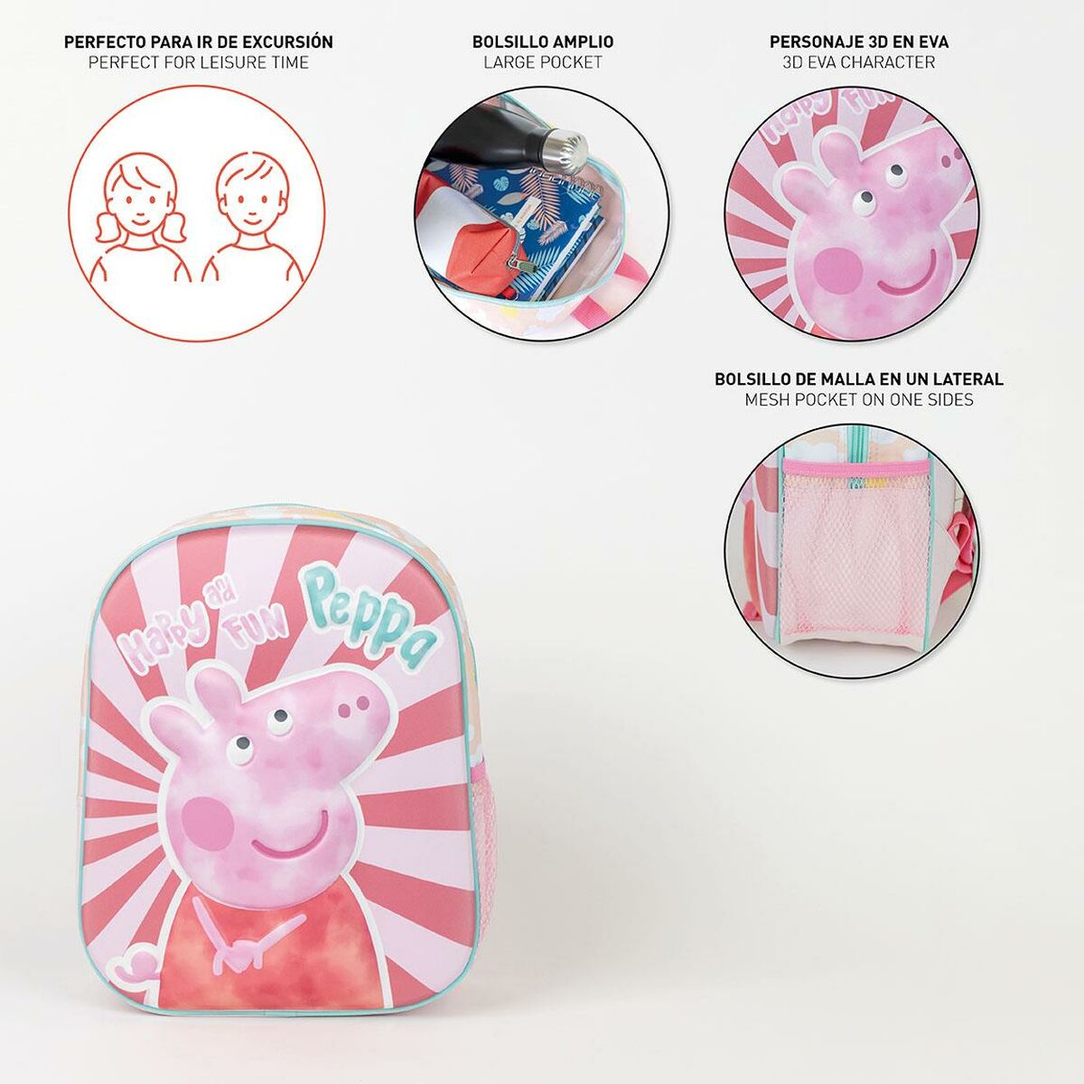 Barnryggsäck Peppa Pig Rosa 25,0 x 31,0 x 10,0 cm-Kontor och Kontorsmaterial, Skol- och utbildningsmaterial-Peppa Pig-peaceofhome.se
