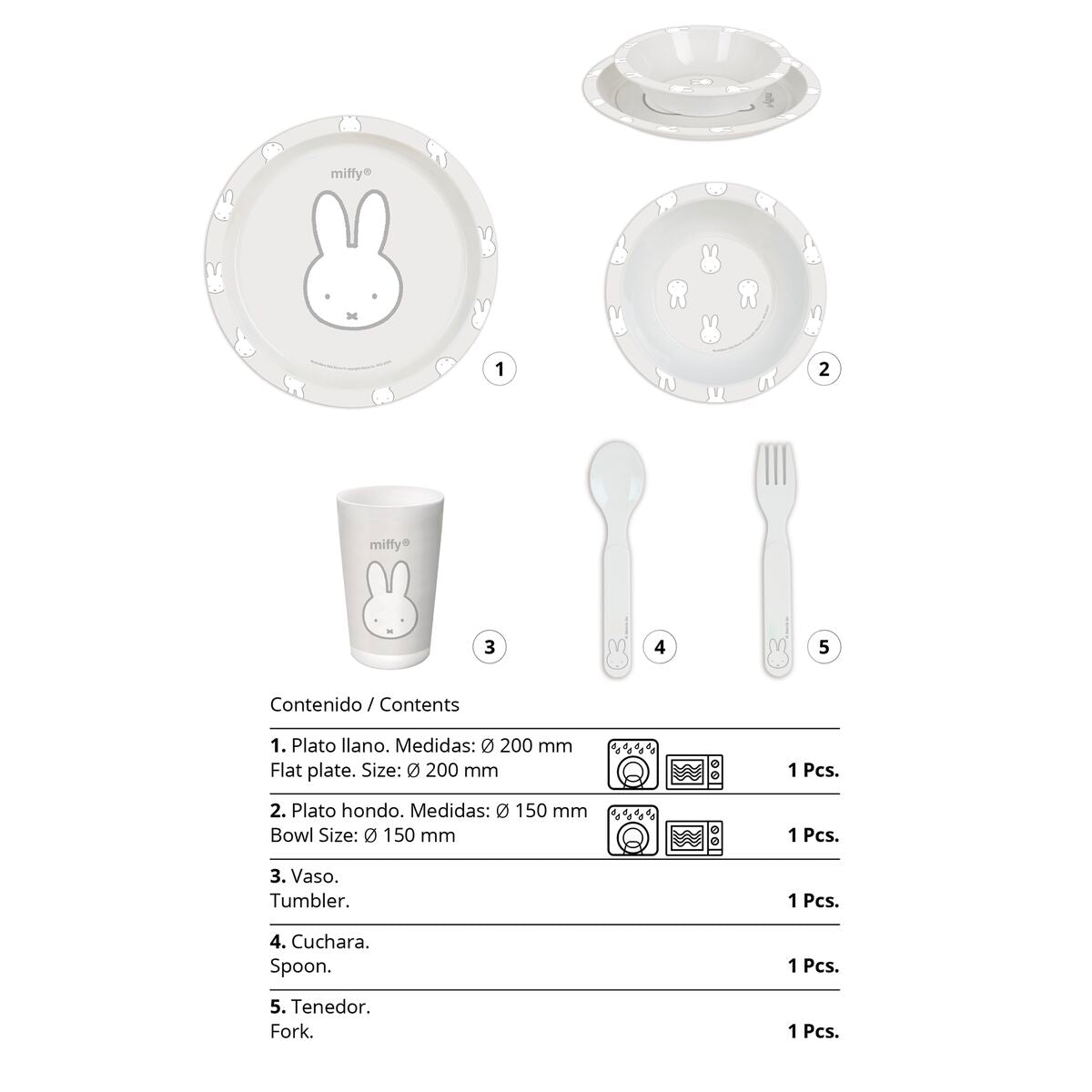 Barnservis set Miffy Niebla (5 Delar)-Hem och matlagning, Bestick, porslin och glas-Miffy-peaceofhome.se