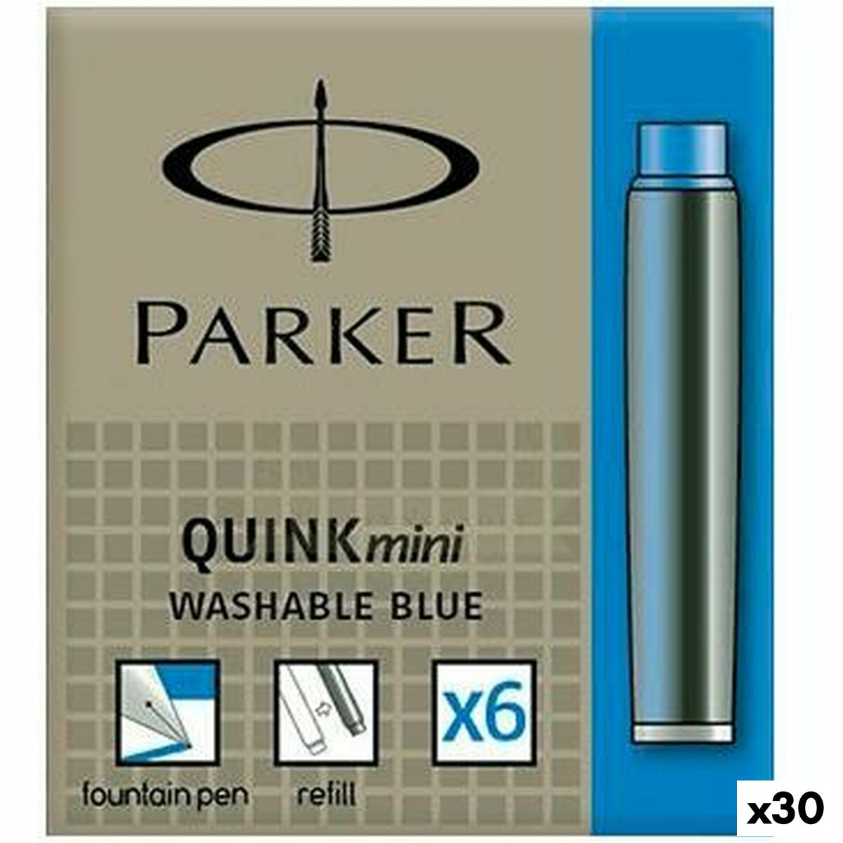 Bläckpåfyllning för penna Parker Quink Mini 6 Delar Blå (30 antal)-Kontor och Kontorsmaterial, Kulspetspennor, pennor och skrivverktyg-Parker-peaceofhome.se