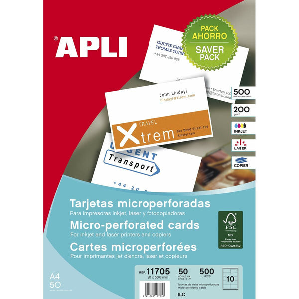 Business cards Apli Vit 50 Blad 90 x 50,8 mm-Kontor och Kontorsmaterial, Pappersprodukter för kontoret-Apli-peaceofhome.se