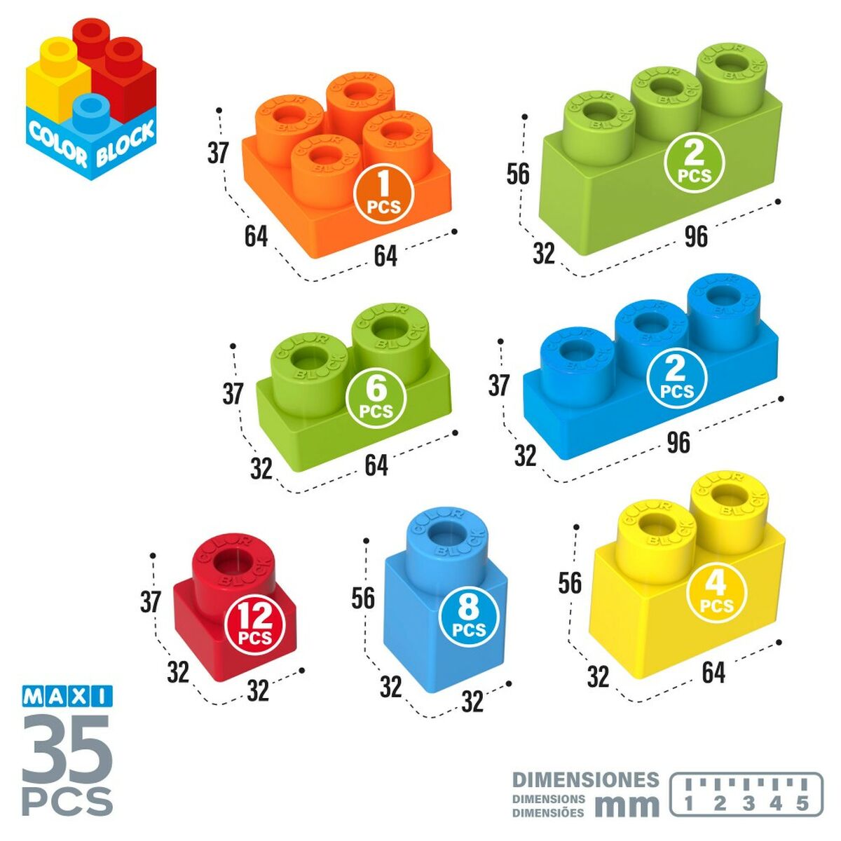 Byggsats Color Block Basic Kub 35 Delar (6 antal)-Leksaker och spel-Color Block-peaceofhome.se