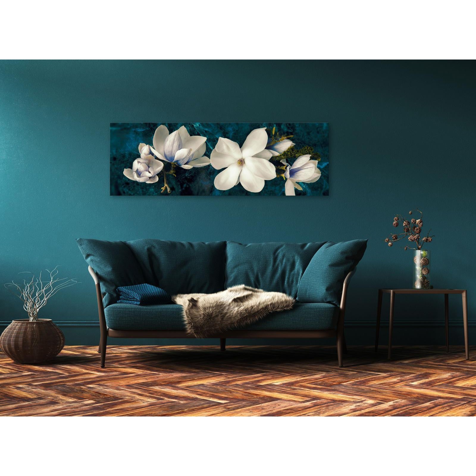 Canvas Tavla - Avant-Garde Magnolia Narrow Turquoise-Tavlor-Artgeist-peaceofhome.se