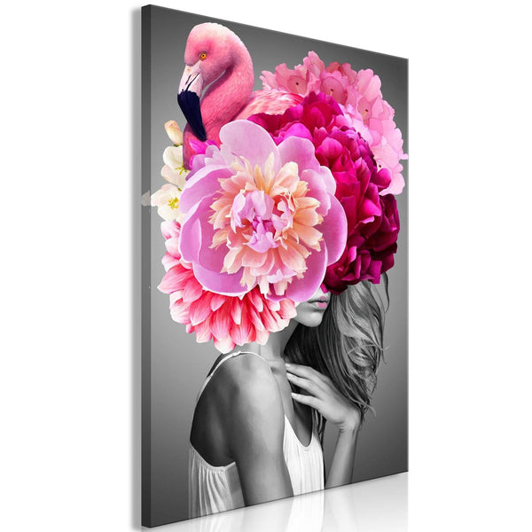 Canvas Tavla - Flamingo Girl Vertical-Tavla Canvas-Artgeist-40x60-peaceofhome.se
