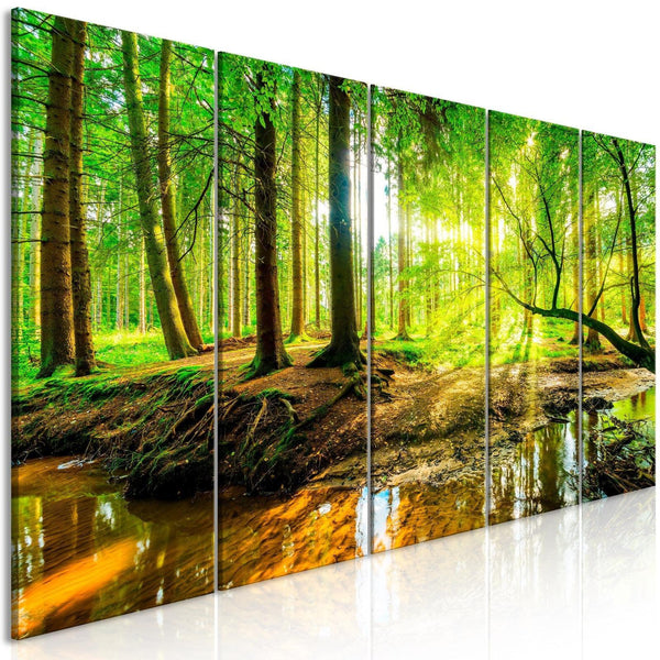 Canvas Tavla - Forest Stream (5 delar) Narrow-Tavla Canvas-Artgeist-100x40-peaceofhome.se