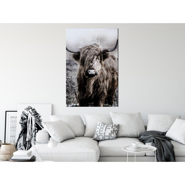 Canvas Tavla - Highland Cow in Sepia-Tavlor-Artgeist-peaceofhome.se