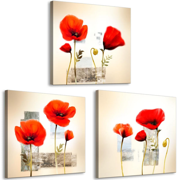 Canvas Tavla - Impression With Poppies (3 delar)-Tavla Canvas-Artgeist-120x40-peaceofhome.se
