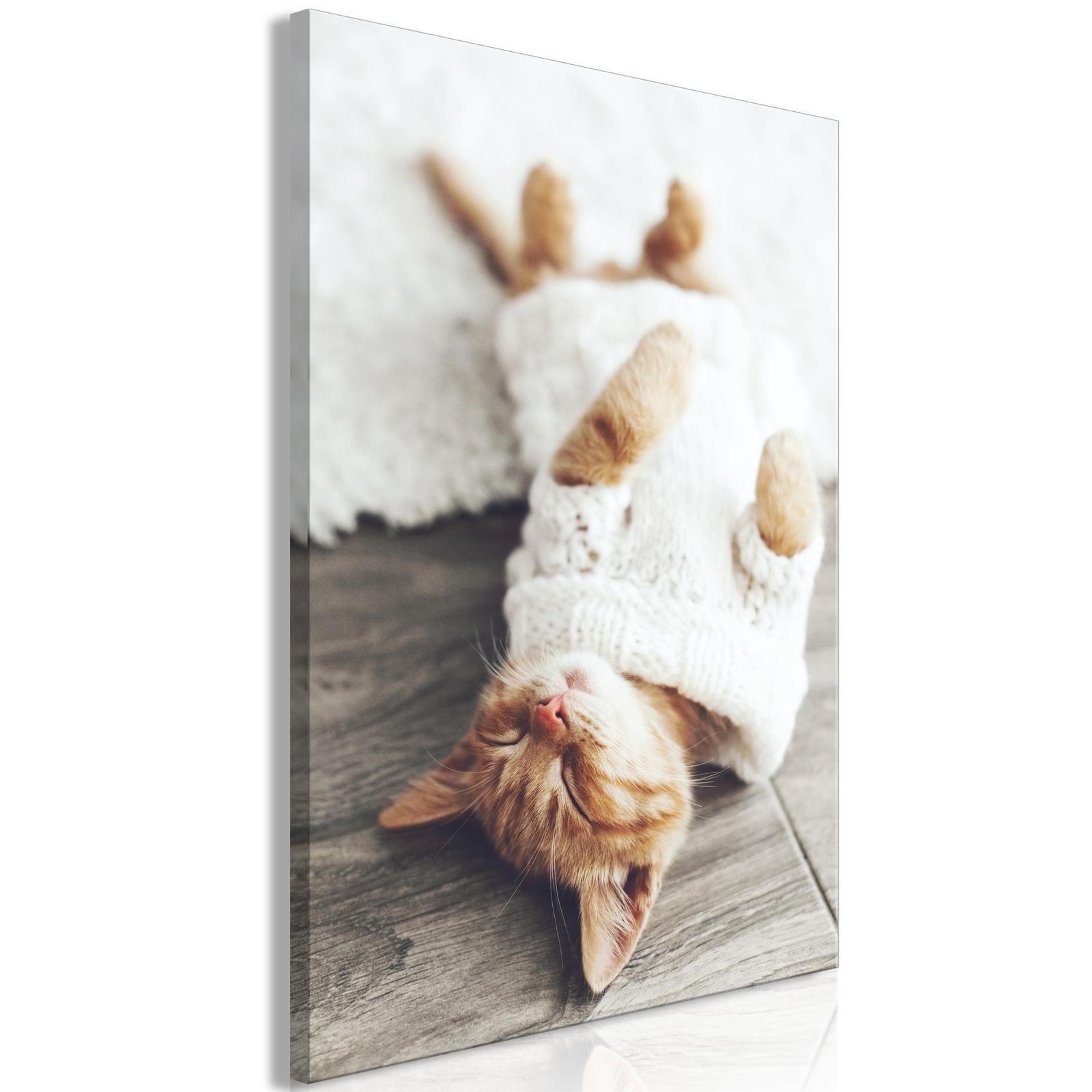 Canvas Tavla - Lazy Cat Vertical-Tavlor-Artgeist-peaceofhome.se