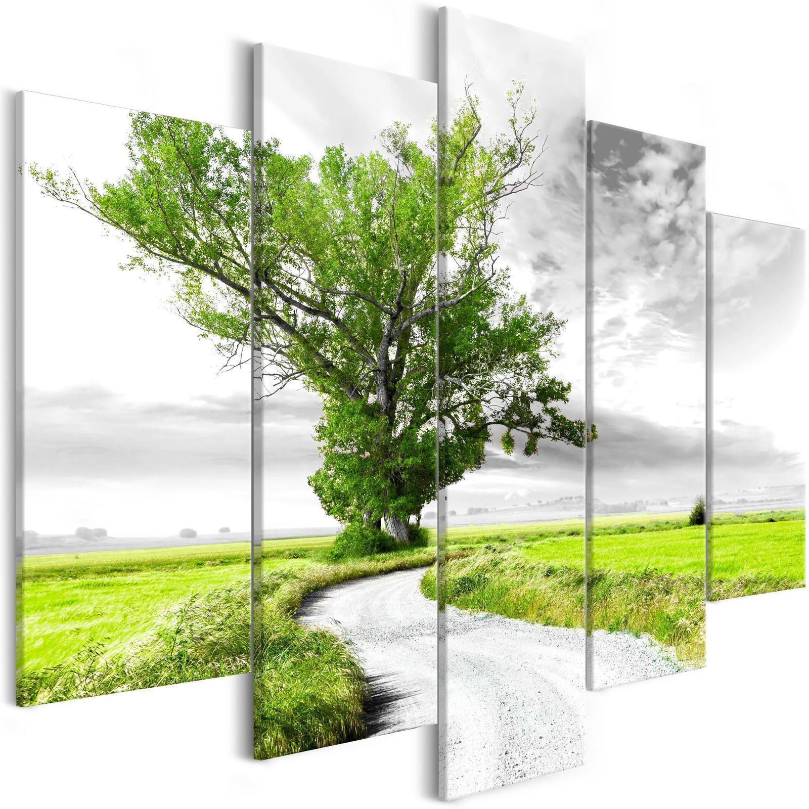 Canvas Tavla - Lone Tree (5 delar) Green-Tavlor-Artgeist-peaceofhome.se