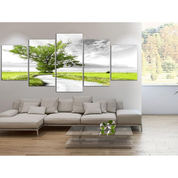 Canvas Tavla - Lone Tree (5 delar) Green-Tavlor-Artgeist-peaceofhome.se