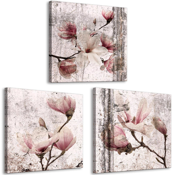 Canvas Tavla - Lyrical Magnolias (3 delar)-Tavla Canvas-Artgeist-120x40-peaceofhome.se