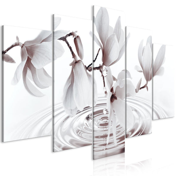 Canvas Tavla - Magnolias over Water (5 delar) Wide Grey-Tavla Canvas-Artgeist-peaceofhome.se
