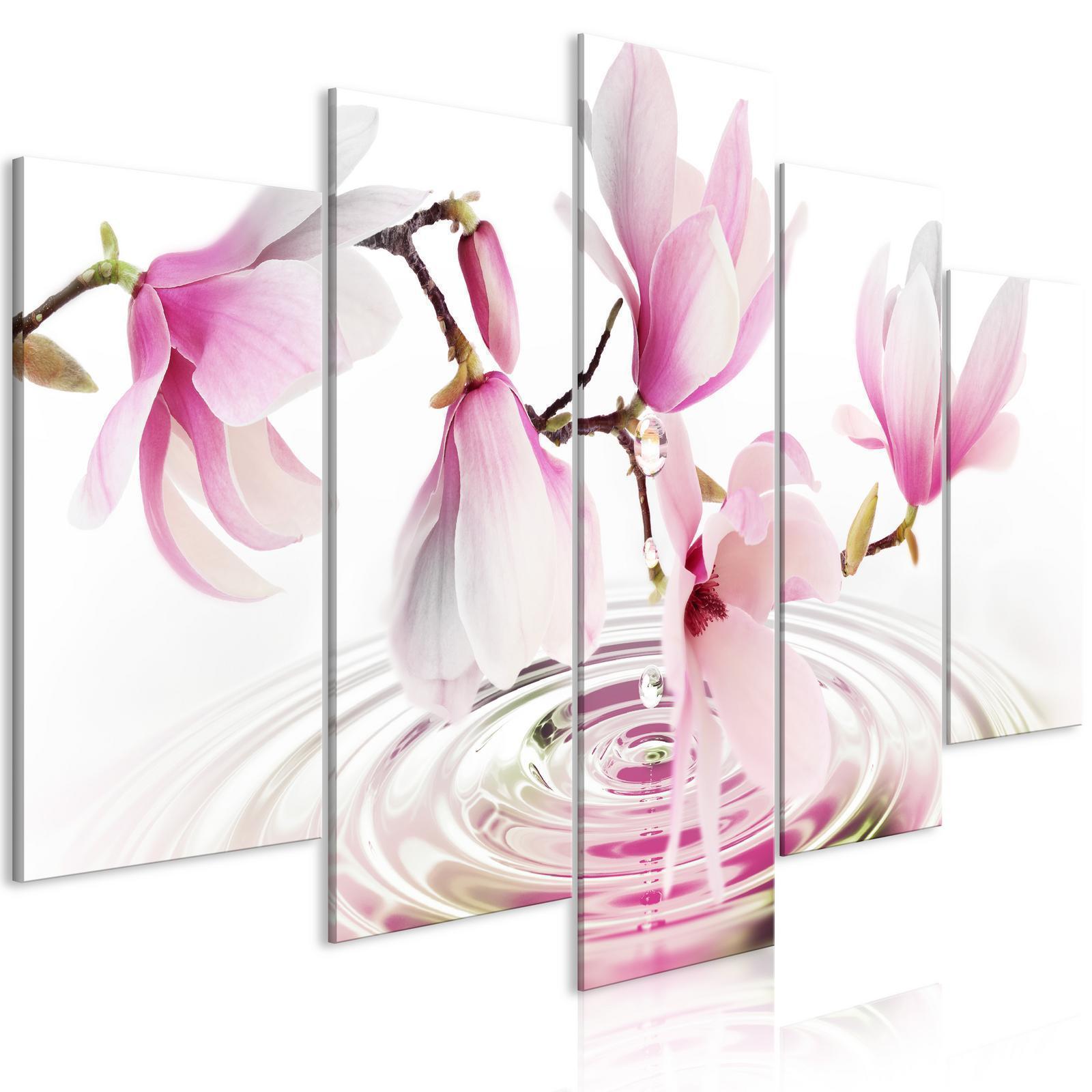 Canvas Tavla - Magnolias over Water (5 delar) Wide Pink-Tavlor-Artgeist-peaceofhome.se