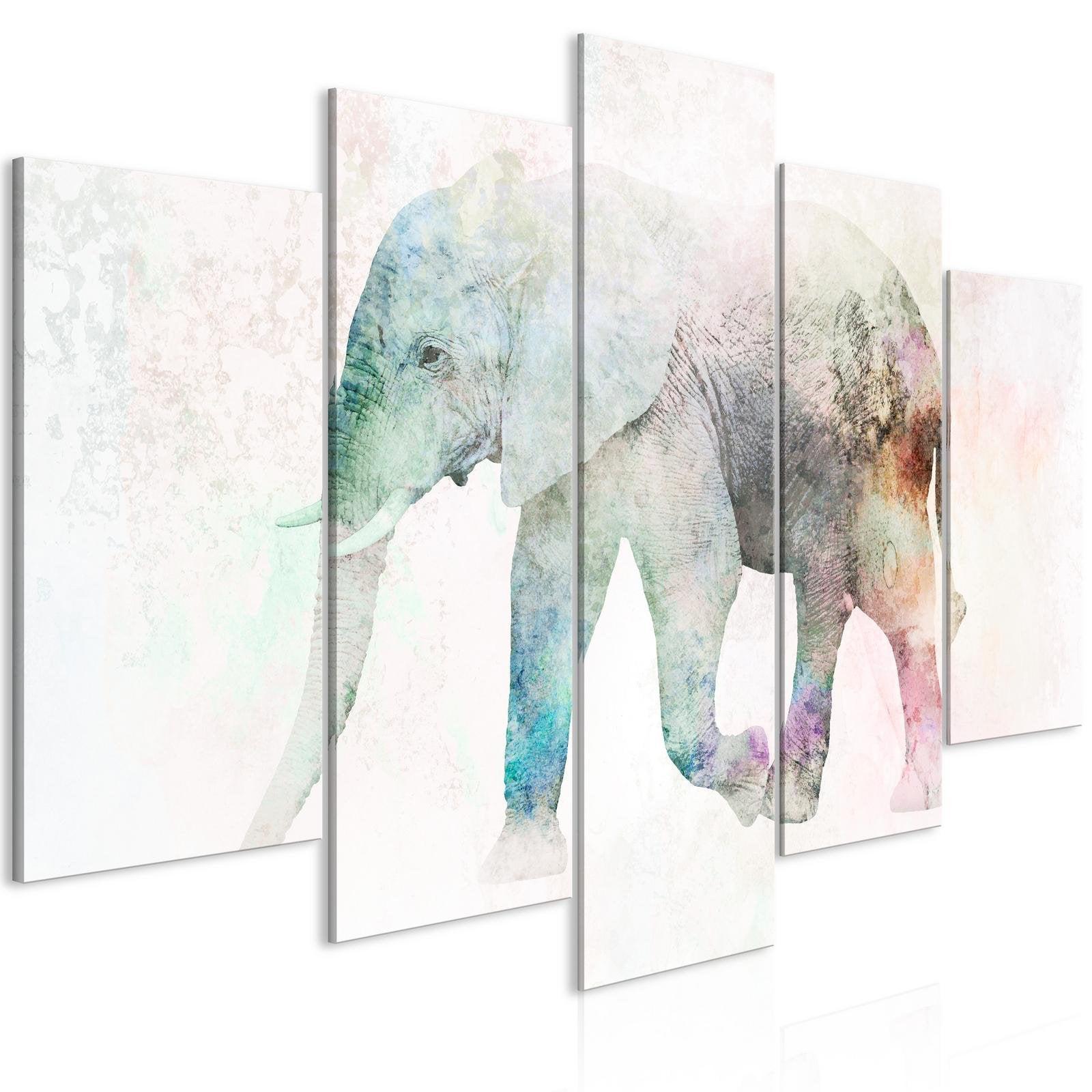 Canvas Tavla - Painted Elephant (5 delar) Wide-Tavla Canvas-Artgeist-100x50-peaceofhome.se
