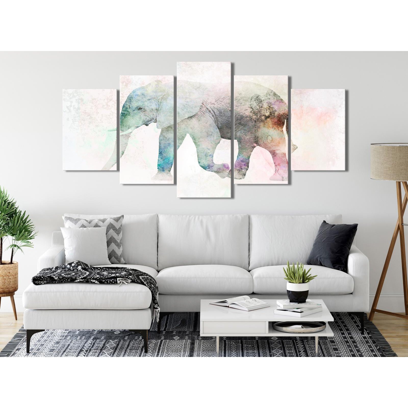 Canvas Tavla - Painted Elephant (5 delar) Wide-Tavlor-Artgeist-peaceofhome.se
