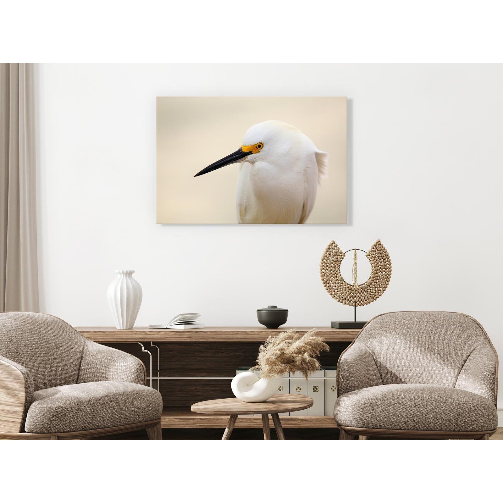 Canvas Tavla - Snowy Egret Wide-Tavla Canvas-Artgeist-peaceofhome.se