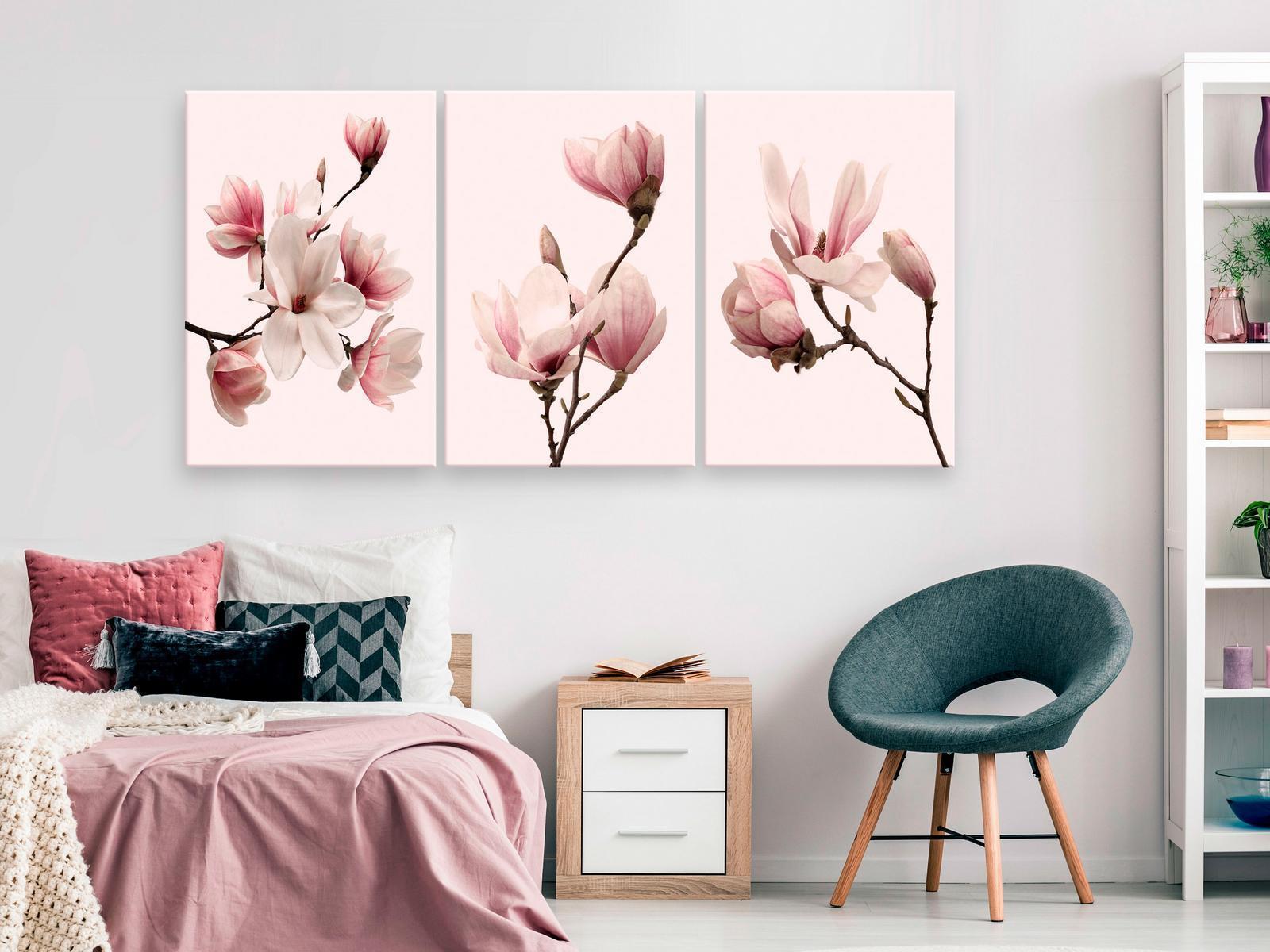 Canvas Tavla - Spring Magnolias (3 delar)-Tavlor-Artgeist-peaceofhome.se