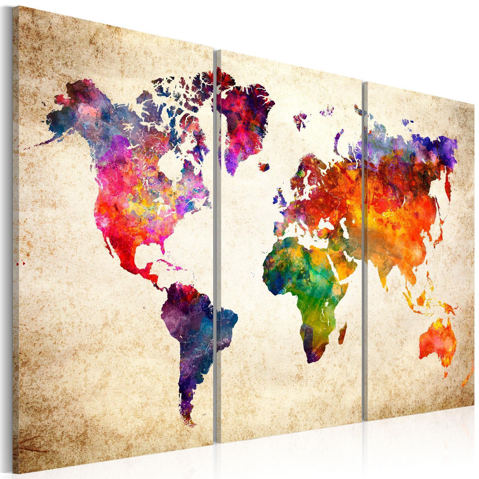 Canvas Tavla - The World's Map in Watercolor-Tavlor-Artgeist-peaceofhome.se