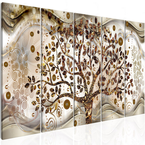 Canvas Tavla - Tree and Waves (5 delar) Brown-Tavlor-Artgeist-peaceofhome.se