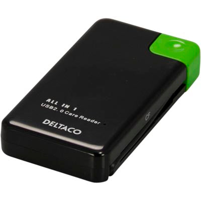 DELTACO USB 2.0 minneskortläsare, 6 fack för CF, MS, SDHC, Micro SDHC, XD och M2, svart/grön-Minneskortsläsare-Klevrings Sverige-peaceofhome.se