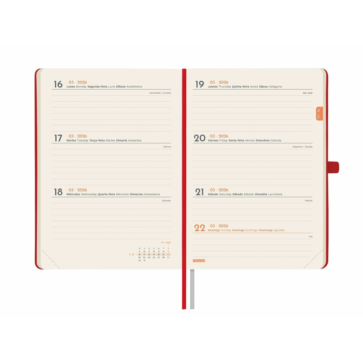 Dagbok Finocam MÍNIMAL TEXTURA Röd 11,8 x 16,8 cm 2026-Kontor och Kontorsmaterial, Kalendrar, dagböcker och personliga arrangörer-Finocam-peaceofhome.se