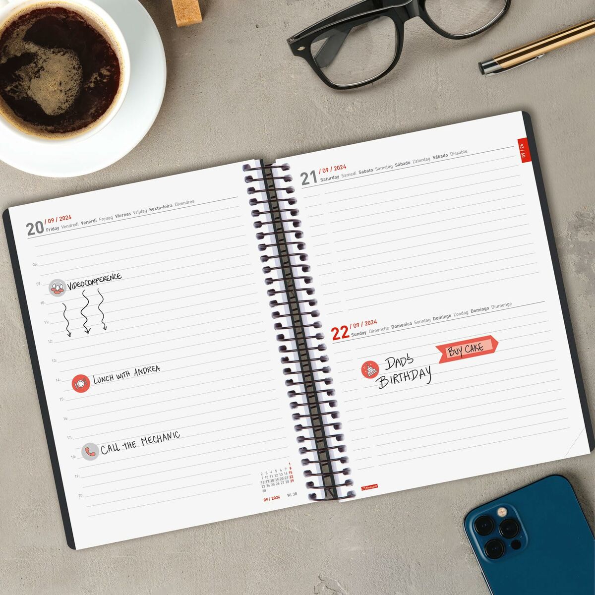 Dagbok Finocam Svart A5 2024-2025-Kontor och Kontorsmaterial, Kalendrar, dagböcker och personliga arrangörer-Finocam-peaceofhome.se