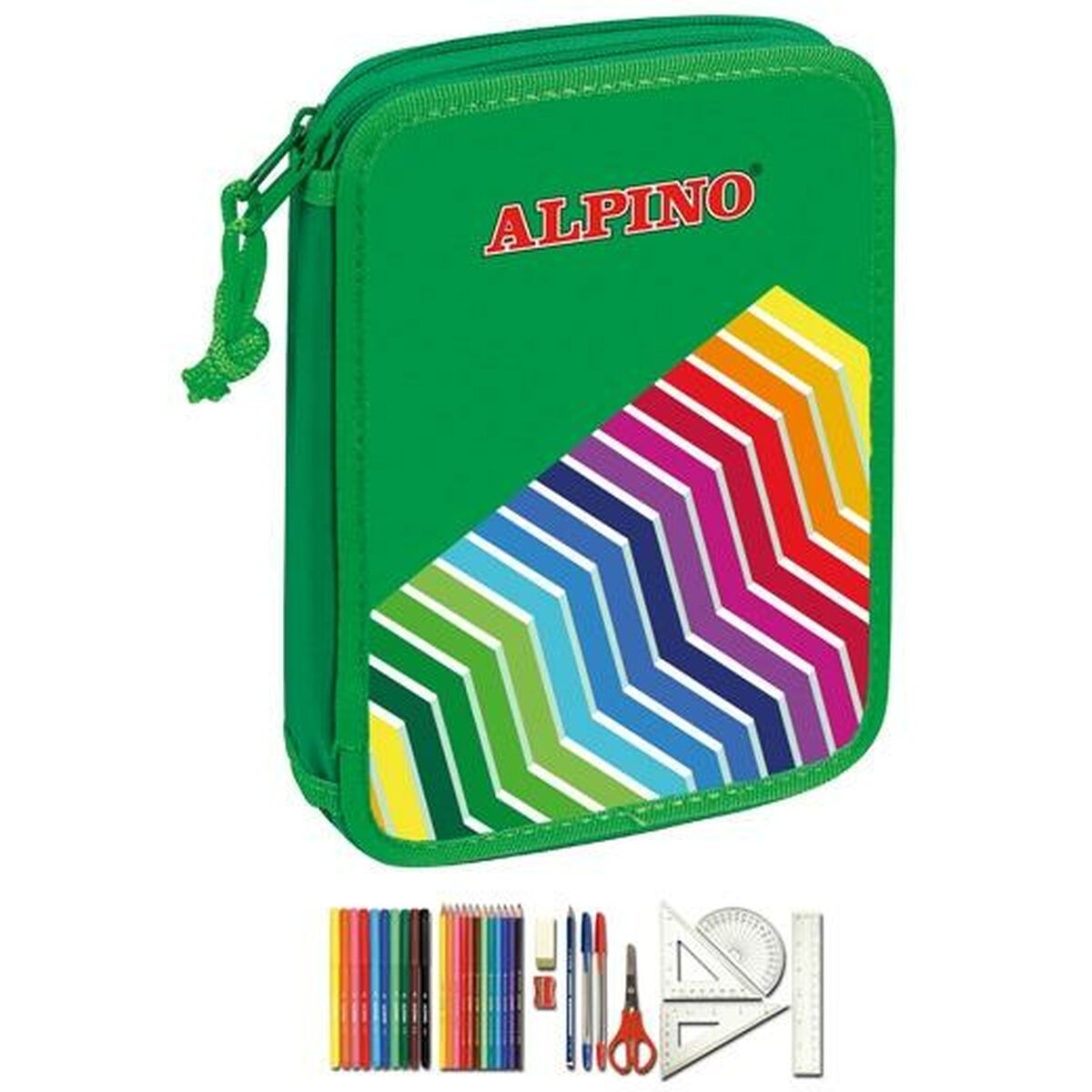 Dubbelt pennfodral Alpino Grön Multicolour (32 Delar) (4 antal)-Kontor och Kontorsmaterial, Skol- och utbildningsmaterial-Alpino-peaceofhome.se