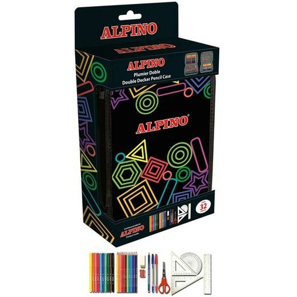 Dubbelt pennfodral Alpino Multicolour (32 Delar)-Kontor och Kontorsmaterial, Skol- och utbildningsmaterial-Alpino-peaceofhome.se