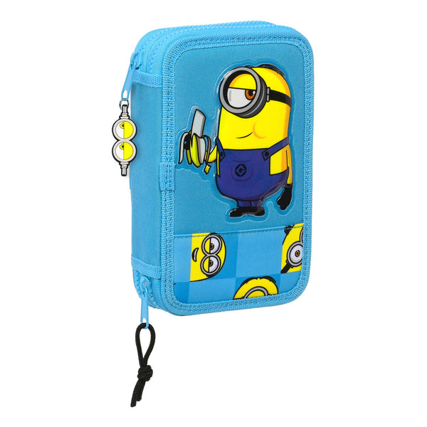 Dubbelt pennfodral Minions Minionstatic Blå (28 Delar)-Kontor och Kontorsmaterial, Skol- och utbildningsmaterial-Minions-peaceofhome.se