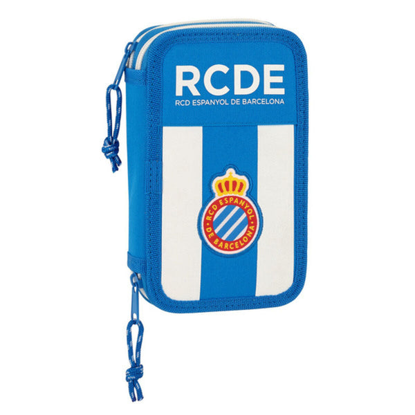 Dubbelt pennfodral RCD Espanyol Blå Vit 12.5 x 19.5 x 4 cm (28 Delar)-Kontor och Kontorsmaterial, Skol- och utbildningsmaterial-RCD Espanyol-peaceofhome.se