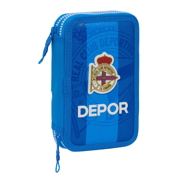 Dubbelt pennfodral R. C. Deportivo de La Coruña Blå 12.5 x 19.5 x 4 cm (28 Delar)-Kontor och Kontorsmaterial, Skol- och utbildningsmaterial-R. C. Deportivo de La Coruña-peaceofhome.se