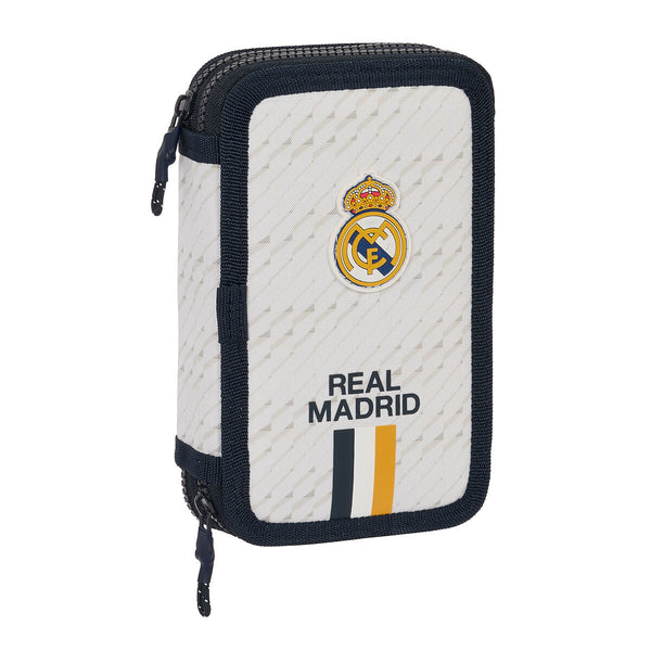 Dubbelt pennfodral Real Madrid C.F. Vit 12.5 x 19.5 x 4 cm (28 Delar)-Kontor och Kontorsmaterial, Skol- och utbildningsmaterial-Real Madrid C.F.-peaceofhome.se