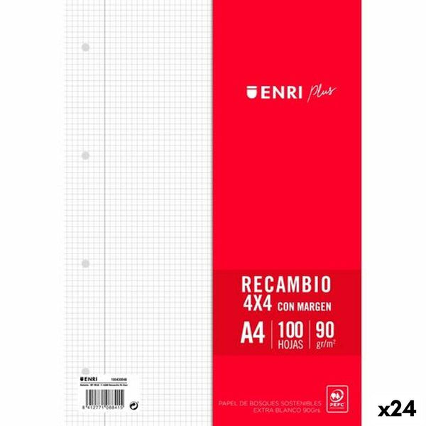 Ersättningsark ENRI Vit A4 100 Blad (24 antal)-Kontor och Kontorsmaterial, Skol- och utbildningsmaterial-ENRI-peaceofhome.se