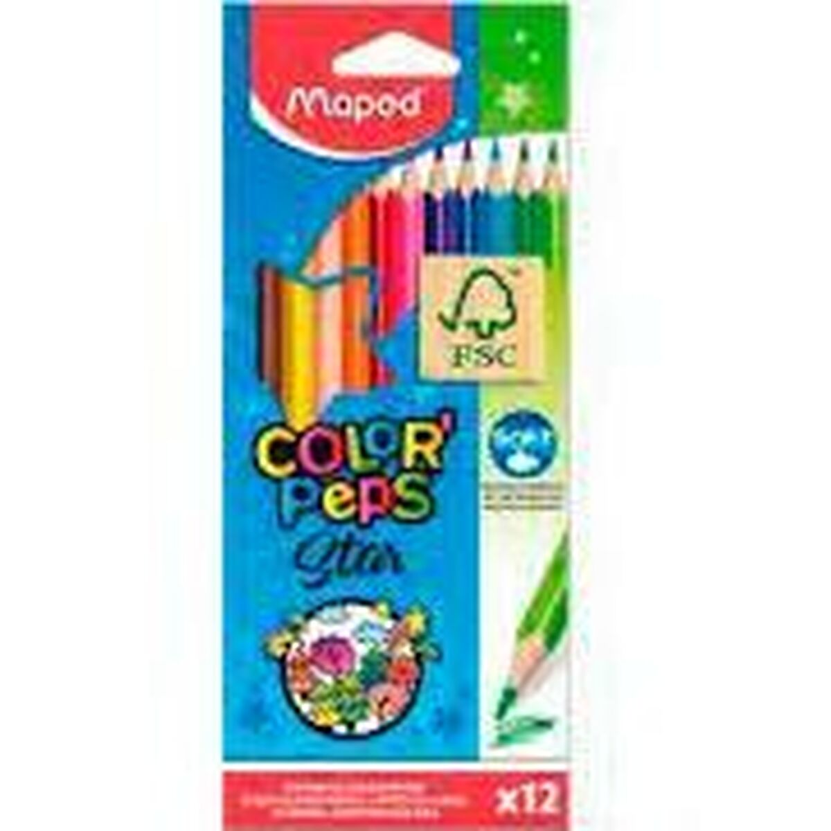 Färgpennor Maped Color' Peps Star Multicolour 12 Delar (12 antal)-Kontor och Kontorsmaterial, konst och hantverk-Maped-peaceofhome.se