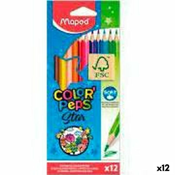 Färgpennor Maped Color' Peps Star Multicolour 12 Delar (12 antal)-Kontor och Kontorsmaterial, konst och hantverk-Maped-peaceofhome.se