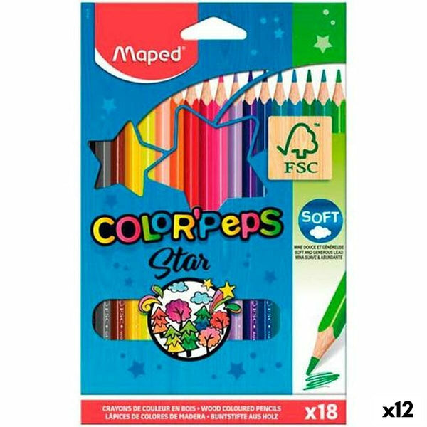 Färgpennor Maped Color' Peps Star Multicolour 18 Delar (12 antal)-Kontor och Kontorsmaterial, konst och hantverk-Maped-peaceofhome.se