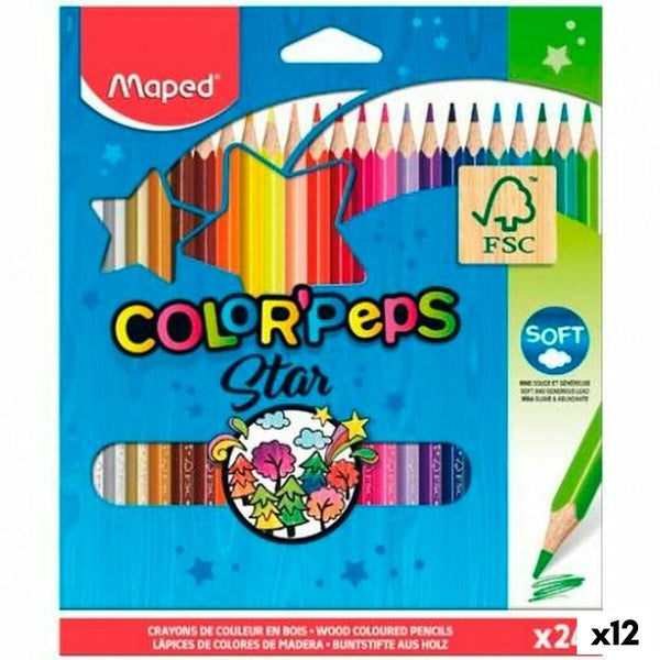 Färgpennor Maped Color' Peps Star Multicolour 24 Delar (12 antal)-Kontor och Kontorsmaterial, konst och hantverk-Maped-peaceofhome.se