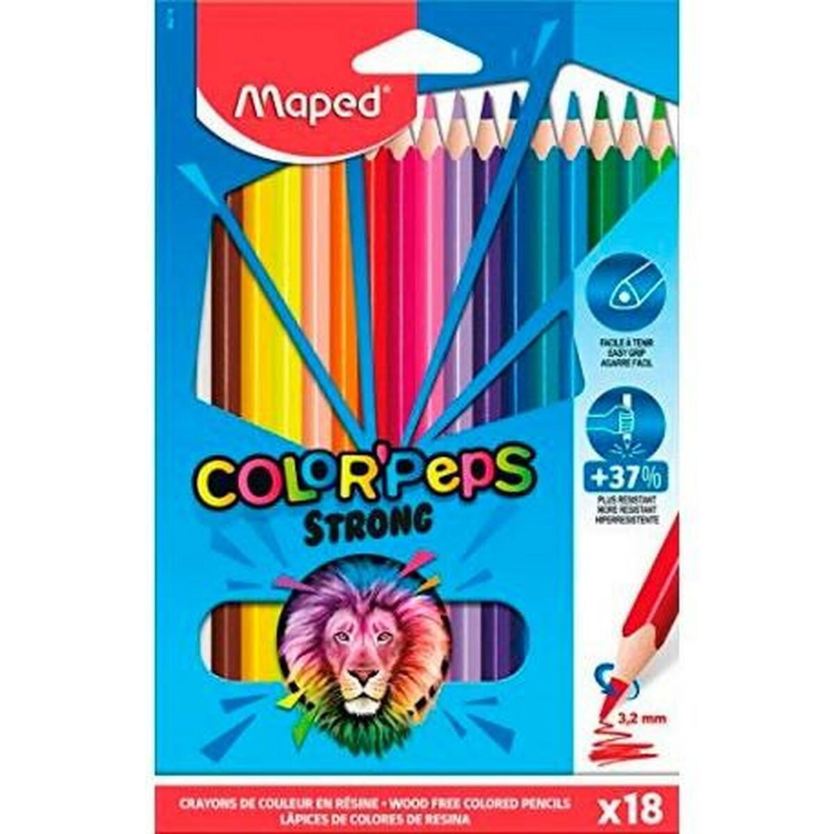 Färgpennor Maped Color' Peps Strong Multicolour 18 Delar (12 antal)-Kontor och Kontorsmaterial, konst och hantverk-Maped-peaceofhome.se