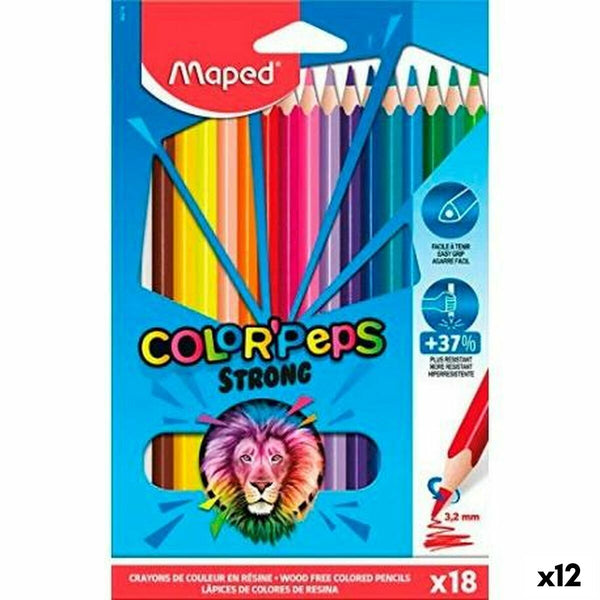 Färgpennor Maped Color' Peps Strong Multicolour 18 Delar (12 antal)-Kontor och Kontorsmaterial, konst och hantverk-Maped-peaceofhome.se